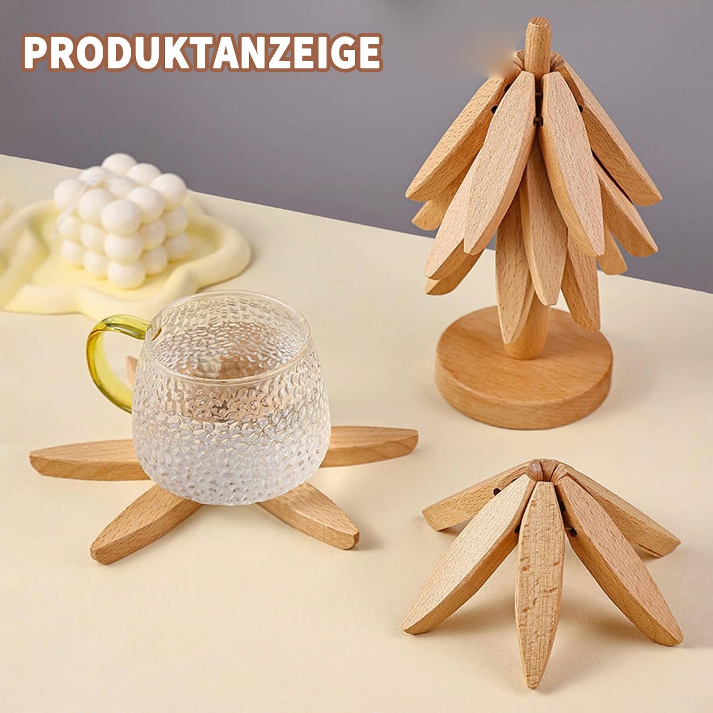 🎅Natural Tree Coaster Set – 4 Bamboo & 1 Stand in the Shape of a Christmas Tree