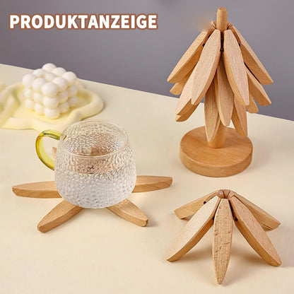 🎅Natural Tree Coaster Set – 4 Bamboo & 1 Stand in the Shape of a Christmas Tree