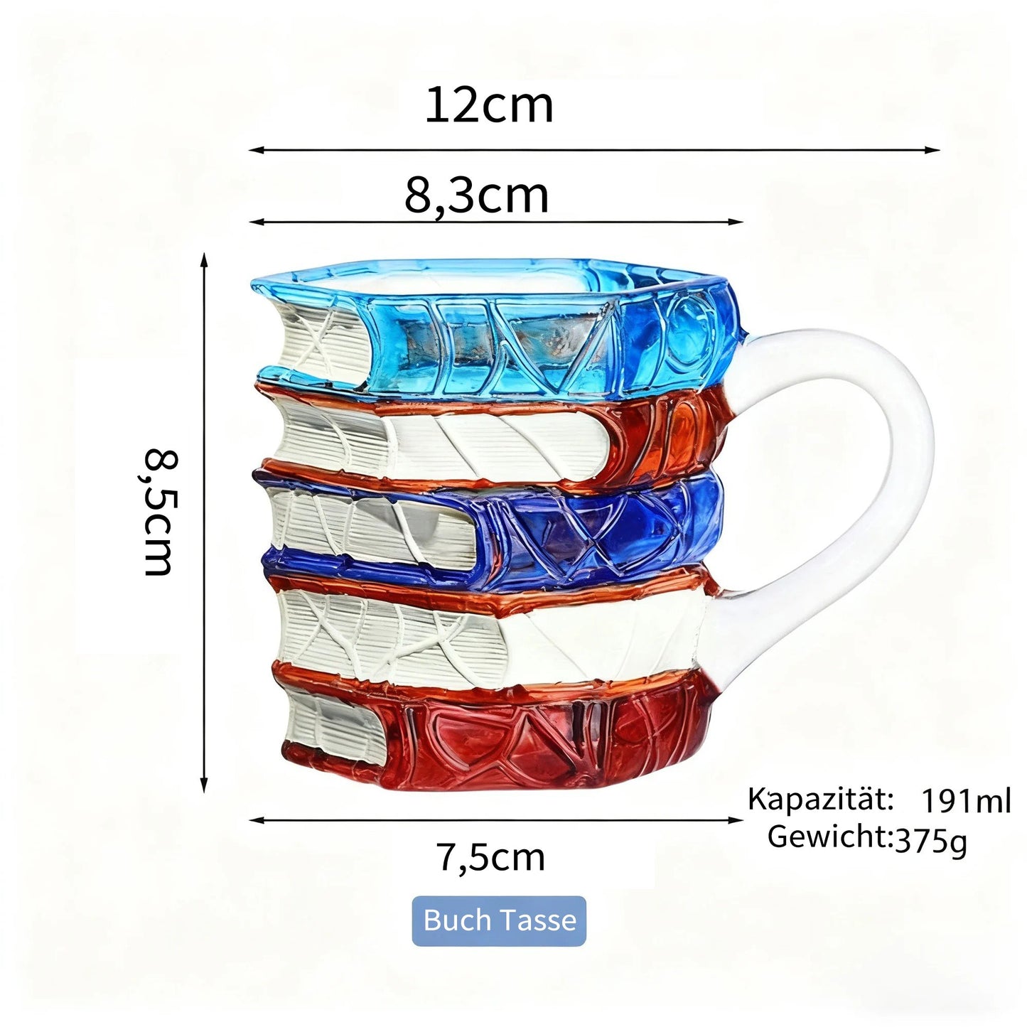 📚🎨Unique 3D Book Glass Mug – Creative & Colorful Book-Themed Gift