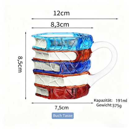 📚🎨Unique 3D Book Glass Mug – Creative & Colorful Book-Themed Gift