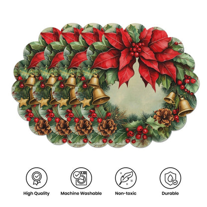 10 pcs. Winter placemats in the shape of poinsettias and pine cones, table mats made of non-slip fabric