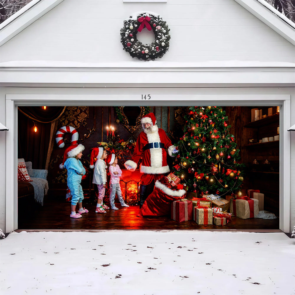 Santa With Kids| Christmas Garage Door Cover