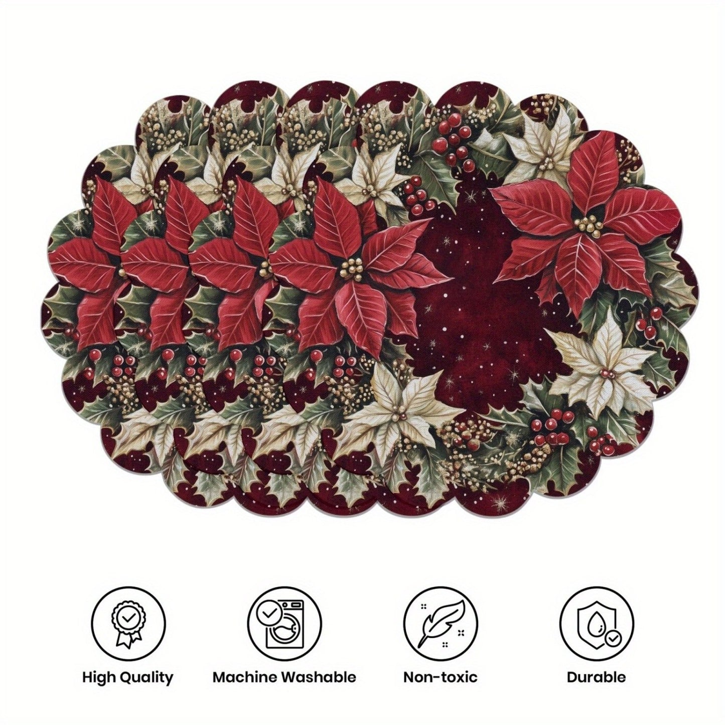 10 pcs. Winter placemats in the shape of poinsettias and pine cones, table mats made of non-slip fabric