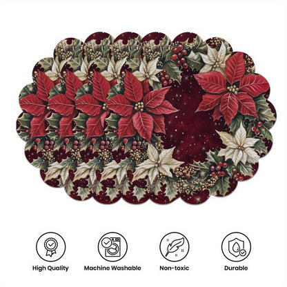 10 pcs. Winter placemats in the shape of poinsettias and pine cones, table mats made of non-slip fabric