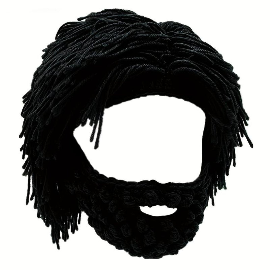 Acrylic Punk Style Beanie with Attached Straight Hair Wig and Knitted Beard