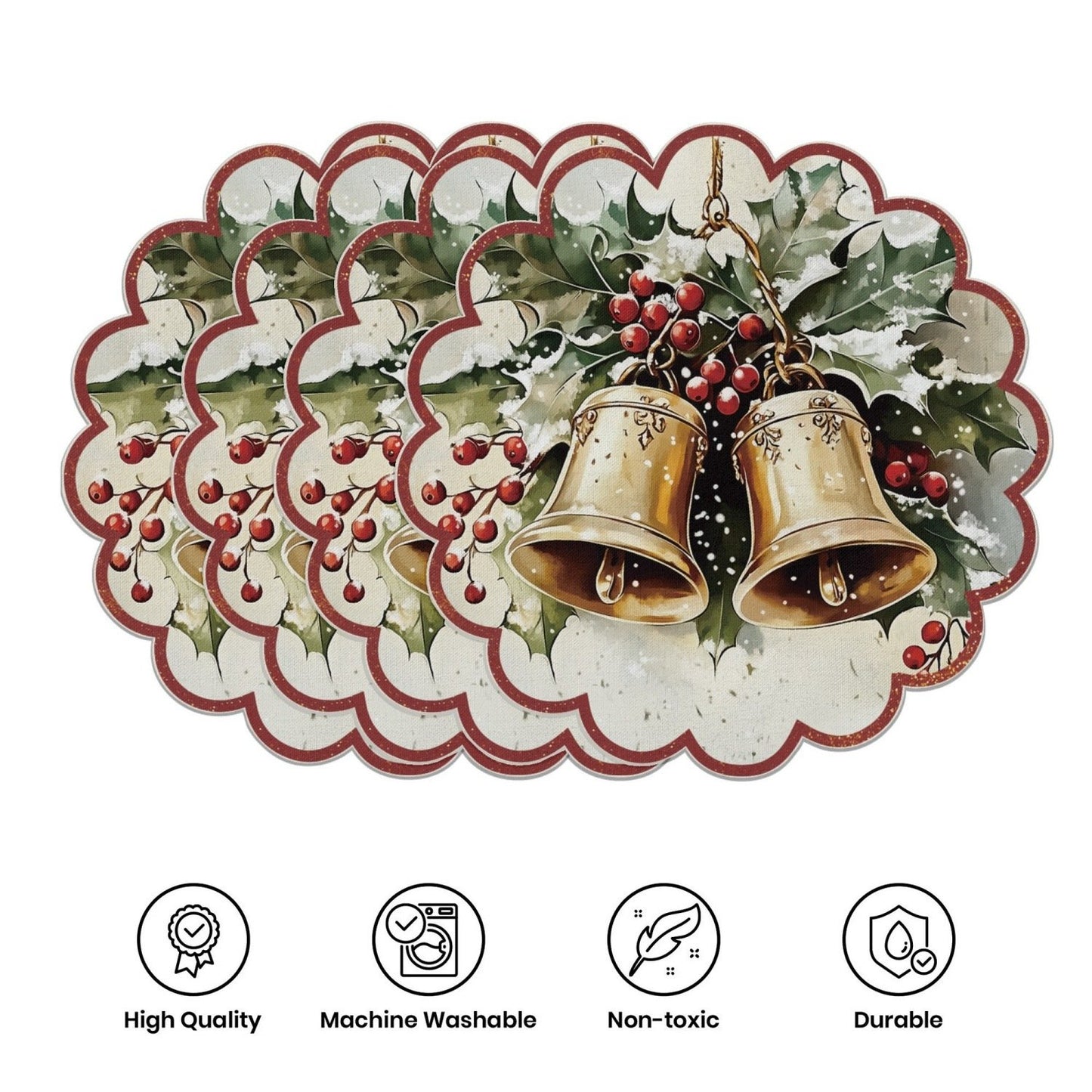 10 pcs. Winter placemats in the shape of poinsettias and pine cones, table mats made of non-slip fabric