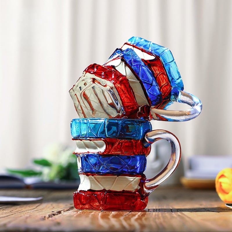 📚🎨Unique 3D Book Glass Mug – Creative & Colorful Book-Themed Gift