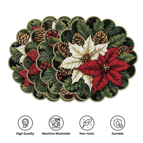 10 pcs. Winter placemats in the shape of poinsettias and pine cones, table mats made of non-slip fabric