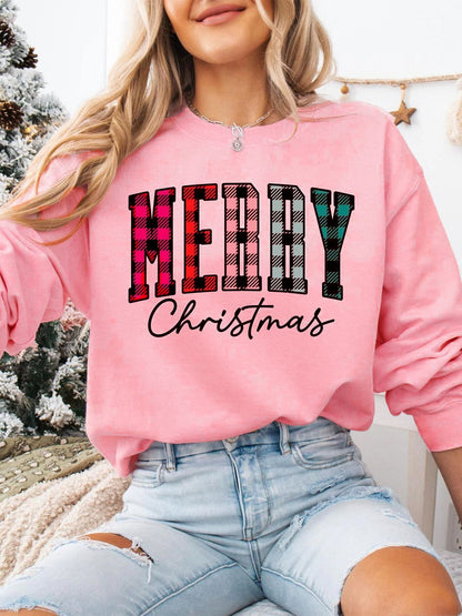 1980s Plaid Letter Christmas Sweatshirt