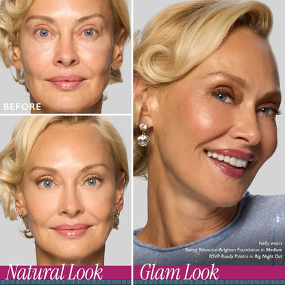 RSVP-Ready Big Night Out Full Face Palette with Eyeshadow, Cream Blush, Highlighter, Lip, Setting Powder, Bronzer, Mirror - Warm Neutrals