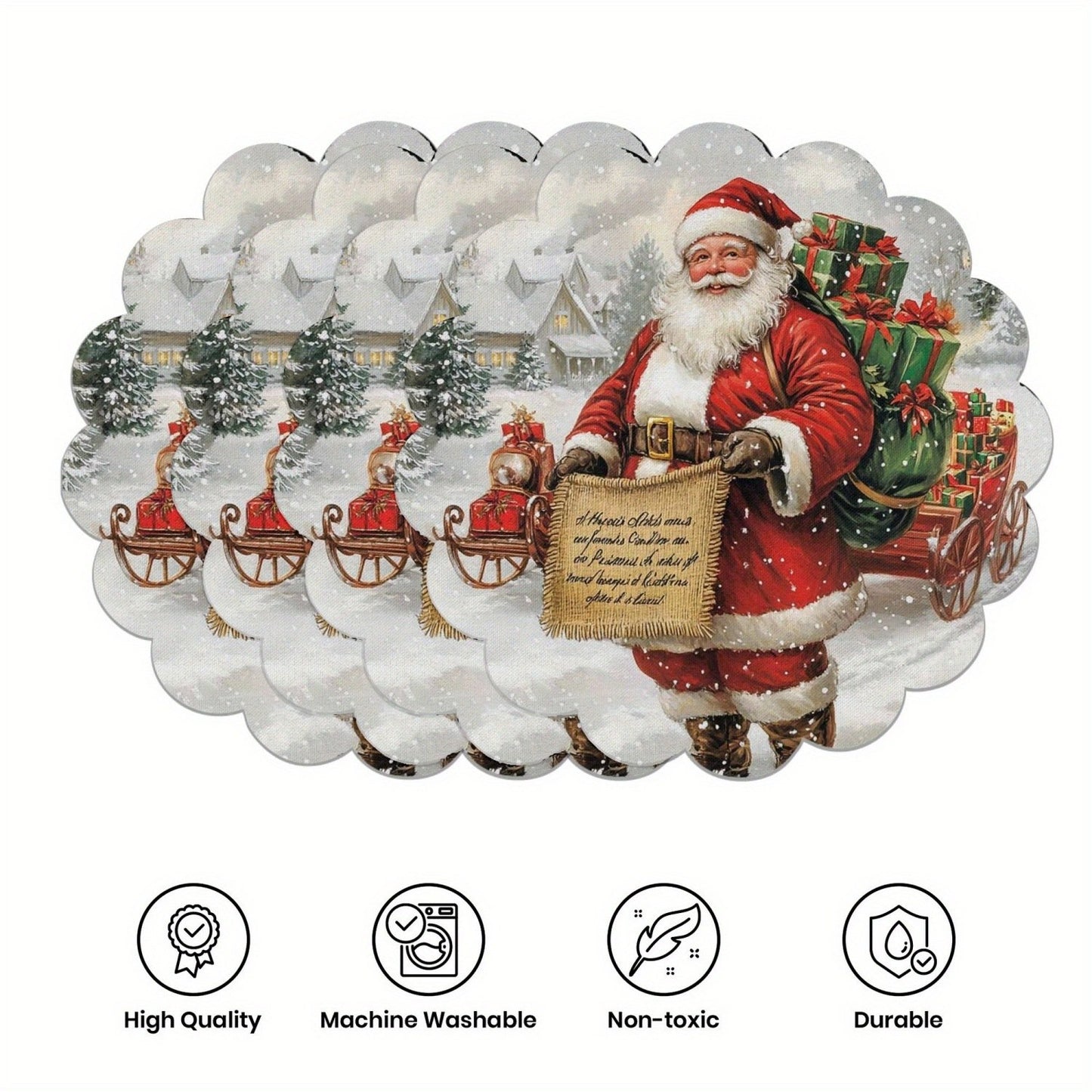 10 pcs. Winter placemats in the shape of poinsettias and pine cones, table mats made of non-slip fabric