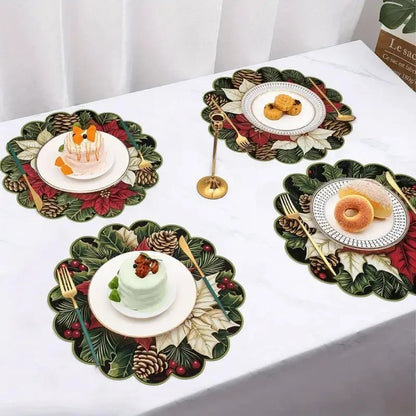 10 pcs. Winter placemats in the shape of poinsettias and pine cones, table mats made of non-slip fabric