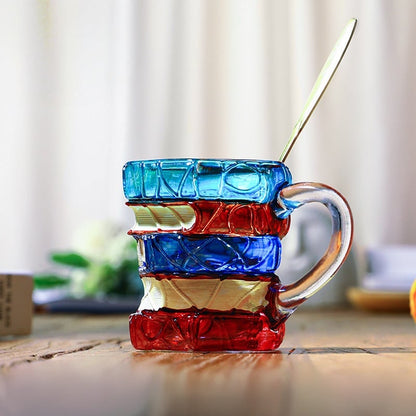 📚🎨Unique 3D Book Glass Mug – Creative & Colorful Book-Themed Gift