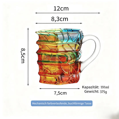📚🎨Unique 3D Book Glass Mug – Creative & Colorful Book-Themed Gift