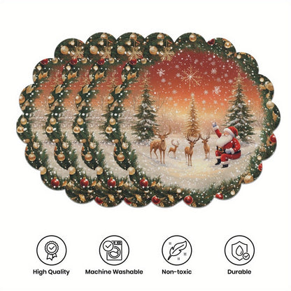 10 pcs. Winter placemats in the shape of poinsettias and pine cones, table mats made of non-slip fabric