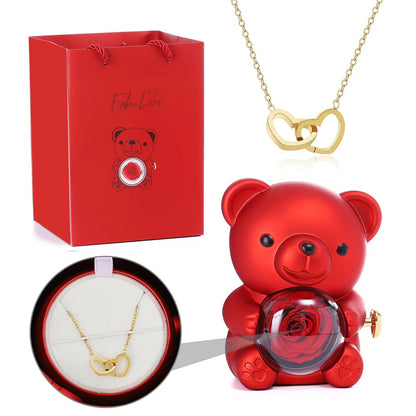 Cute Teddy Bear with Preserved Rose--Necklace📿+Eternal Rose🌹+Teddy Bear🧸