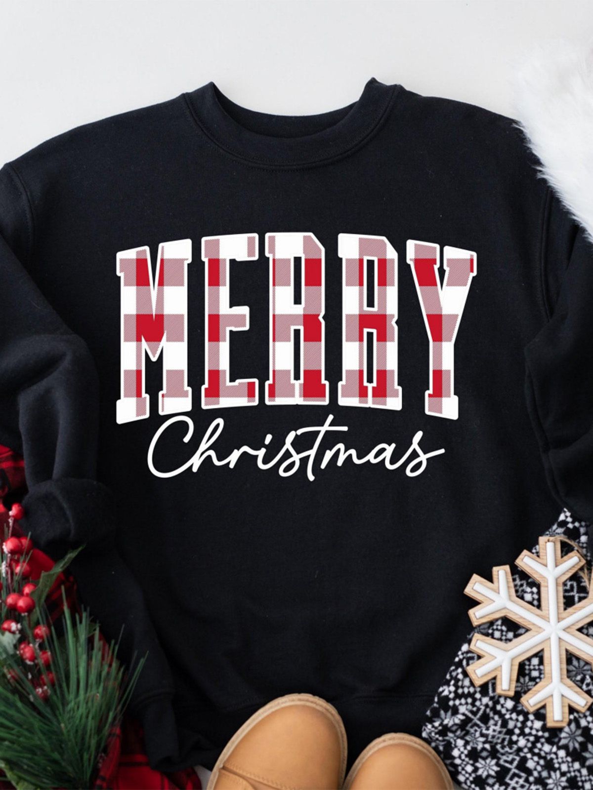 1980s Plaid Letter Christmas Sweatshirt