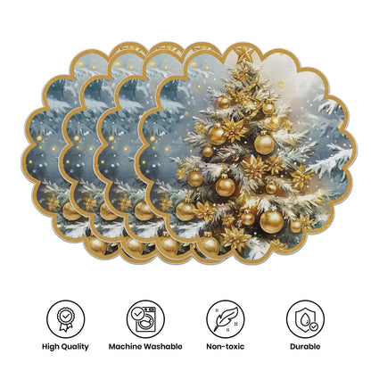 10 pcs. Winter placemats in the shape of poinsettias and pine cones, table mats made of non-slip fabric