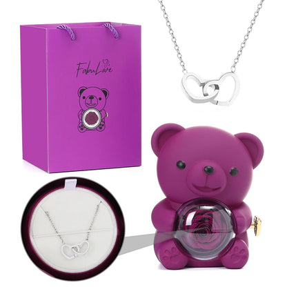 Cute Teddy Bear with Preserved Rose--Necklace📿+Eternal Rose🌹+Teddy Bear🧸