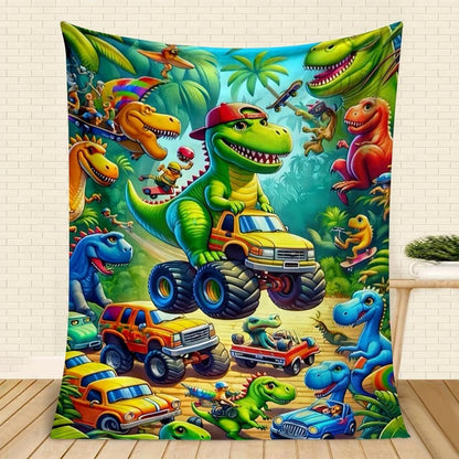 Cartoon Dinosaur Plush Throw Blanket – Cozy Flannel for Home & Car