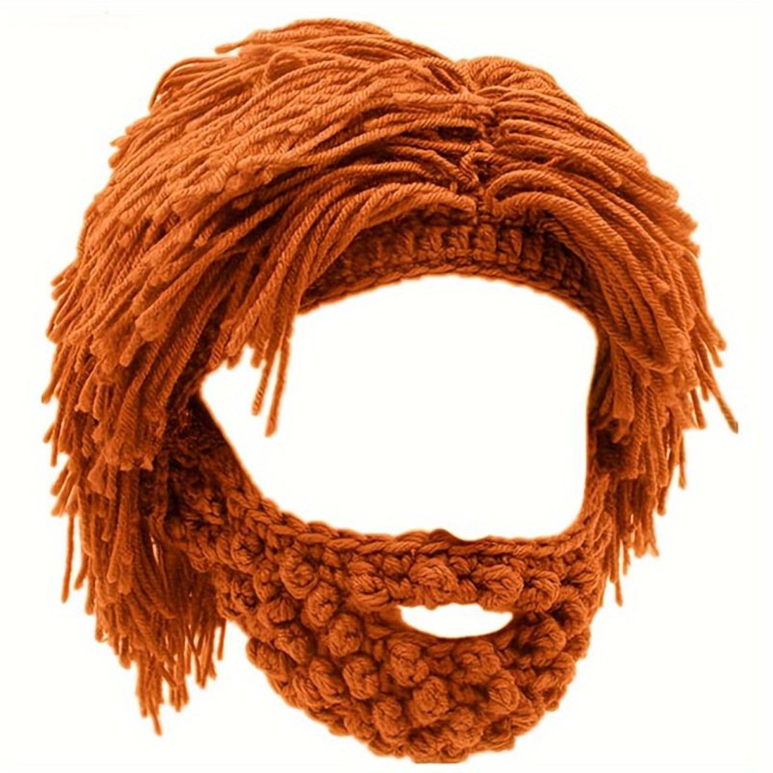 Acrylic Punk Style Beanie with Attached Straight Hair Wig and Knitted Beard