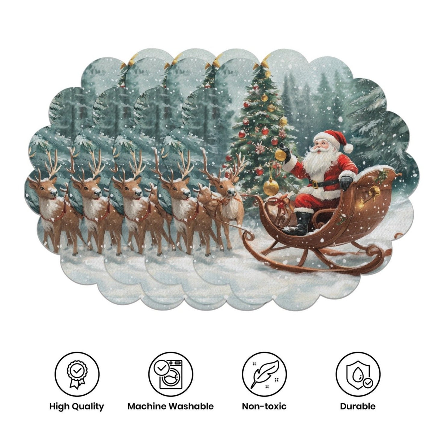 10 pcs. Winter placemats in the shape of poinsettias and pine cones, table mats made of non-slip fabric