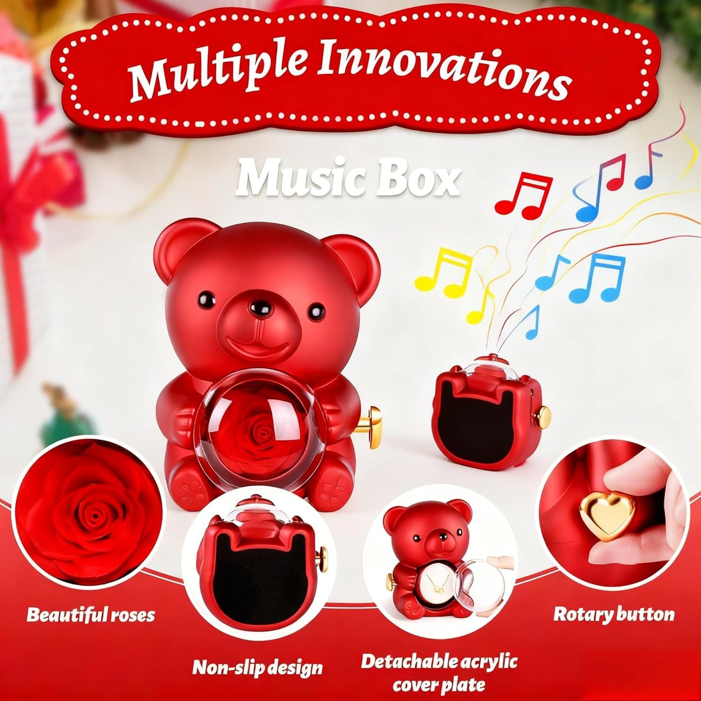 Cute Teddy Bear with Preserved Rose--Necklace📿+Eternal Rose🌹+Teddy Bear🧸