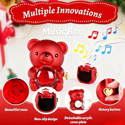 Cute Teddy Bear with Preserved Rose--Necklace📿+Eternal Rose🌹+Teddy Bear🧸