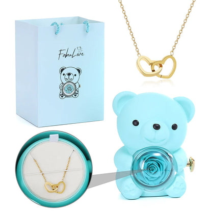 Cute Teddy Bear with Preserved Rose--Necklace📿+Eternal Rose🌹+Teddy Bear🧸