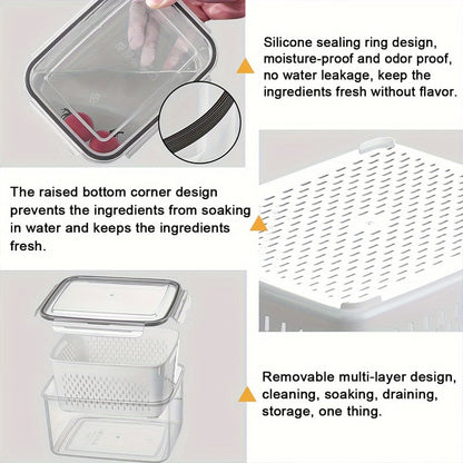 3-Piece Stackable Fridge Storage Containers with Removable Colander