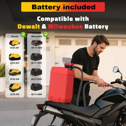 Cordless Fuel Transfer Pump Compatible with DeWalt 20V & Milwaukee 18V Batteries