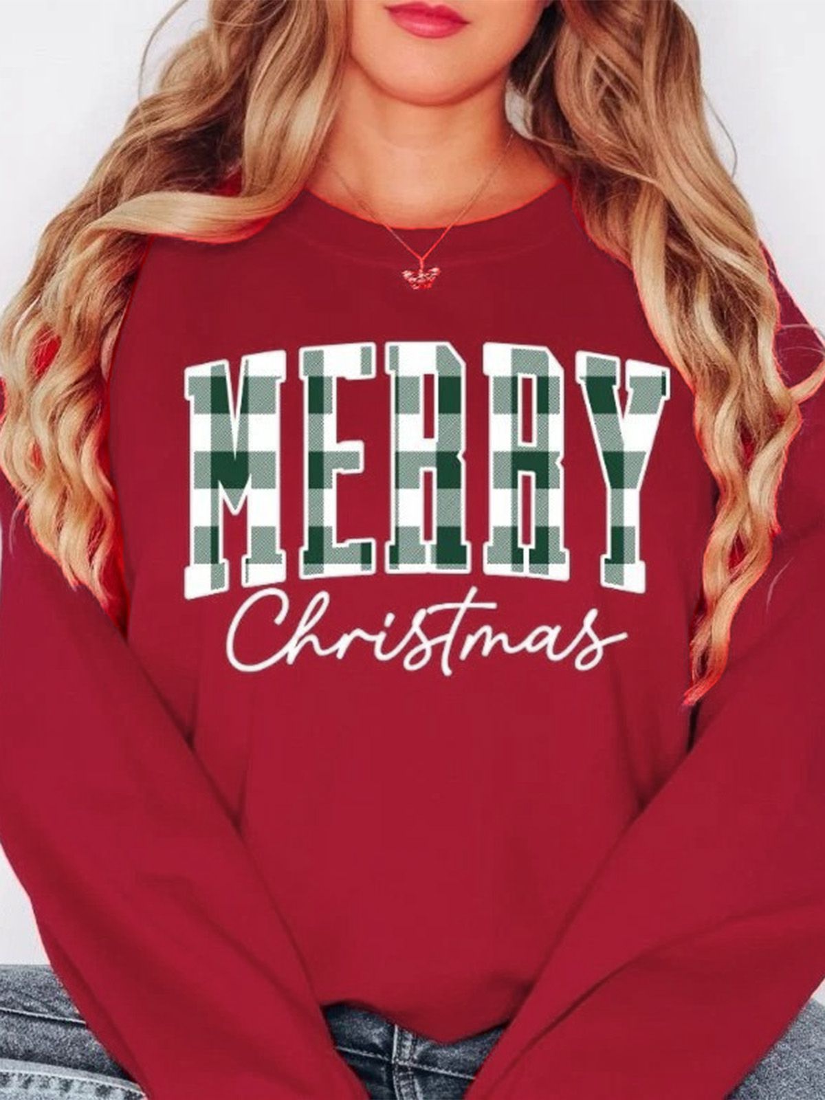 1980s Plaid Letter Christmas Sweatshirt