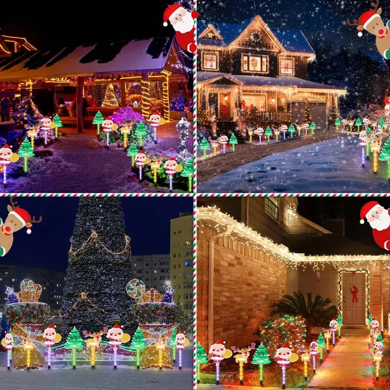 6PCS Solar Christmas Pathway Lights Christmas LED Stake Lights with Waterproof