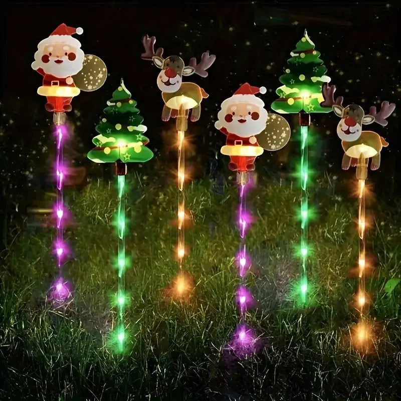 6PCS Solar Christmas Pathway Lights Christmas LED Stake Lights with Waterproof