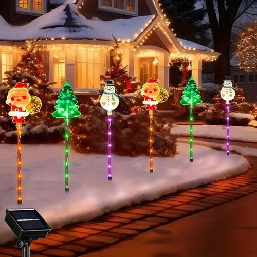 6PCS Solar Christmas Pathway Lights Christmas LED Stake Lights with Waterproof