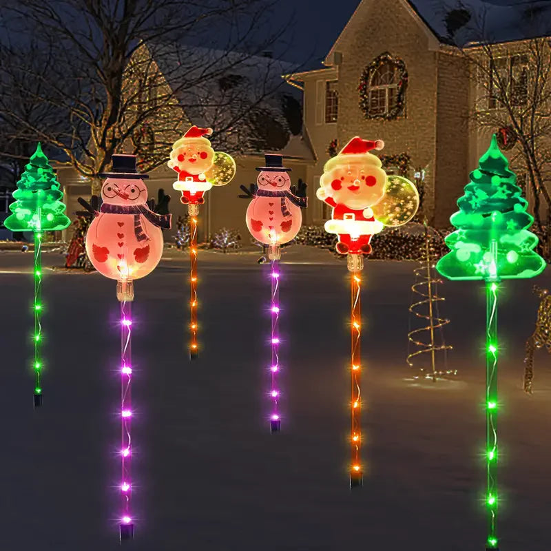 6PCS Solar Christmas Pathway Lights Christmas LED Stake Lights with Waterproof