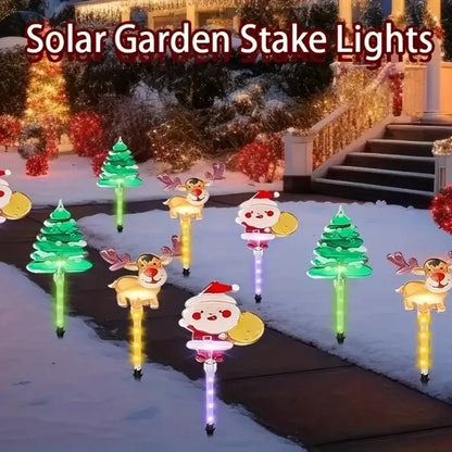 6PCS Solar Christmas Pathway Lights Christmas LED Stake Lights with Waterproof
