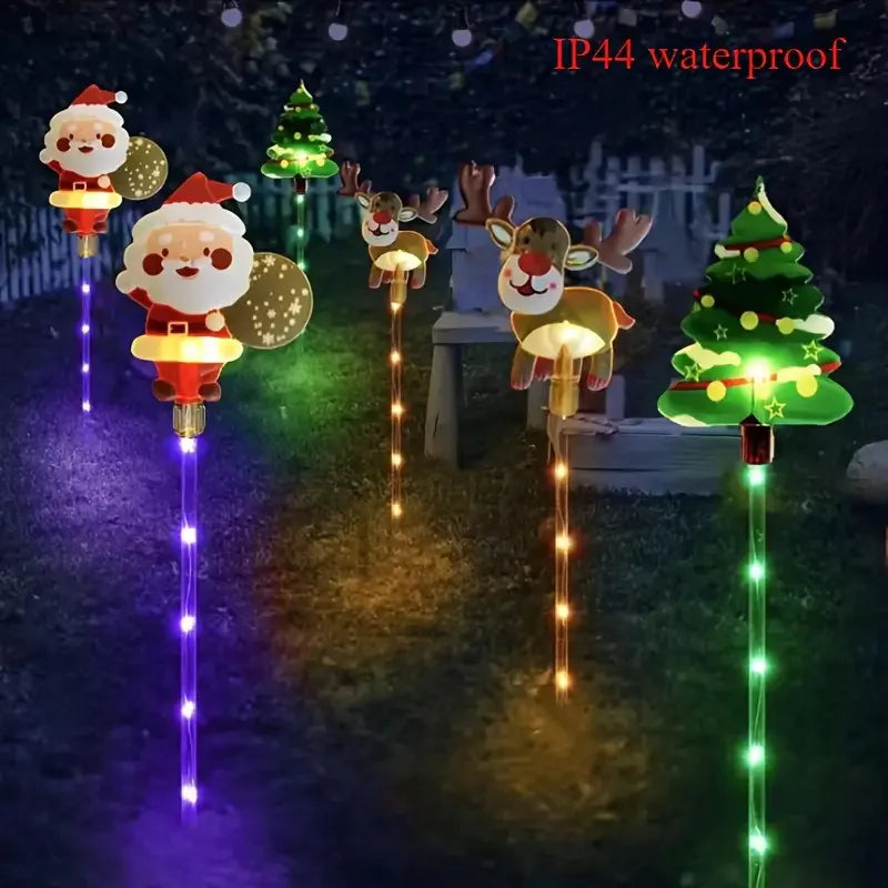 6PCS Solar Christmas Pathway Lights Christmas LED Stake Lights with Waterproof