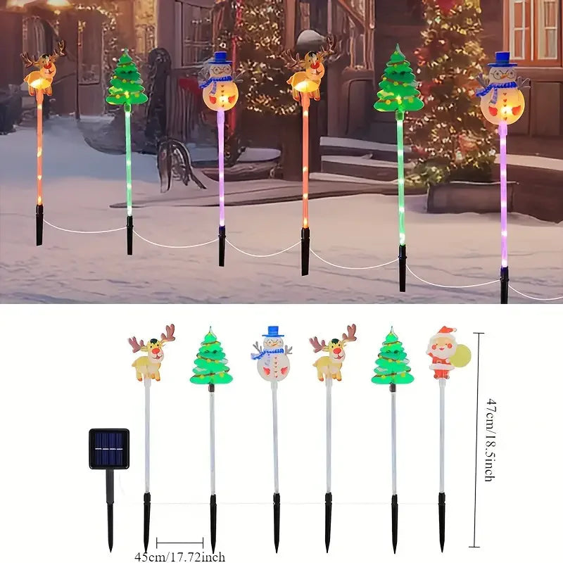 6PCS Solar Christmas Pathway Lights Christmas LED Stake Lights with Waterproof