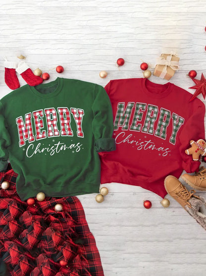 1980s Plaid Letter Christmas Sweatshirt