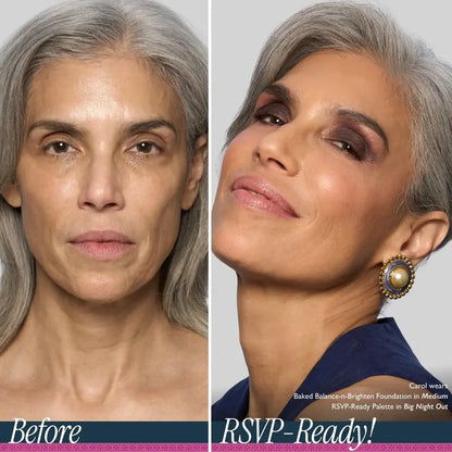 RSVP-Ready Big Night Out Full Face Palette with Eyeshadow, Cream Blush, Highlighter, Lip, Setting Powder, Bronzer, Mirror - Warm Neutrals