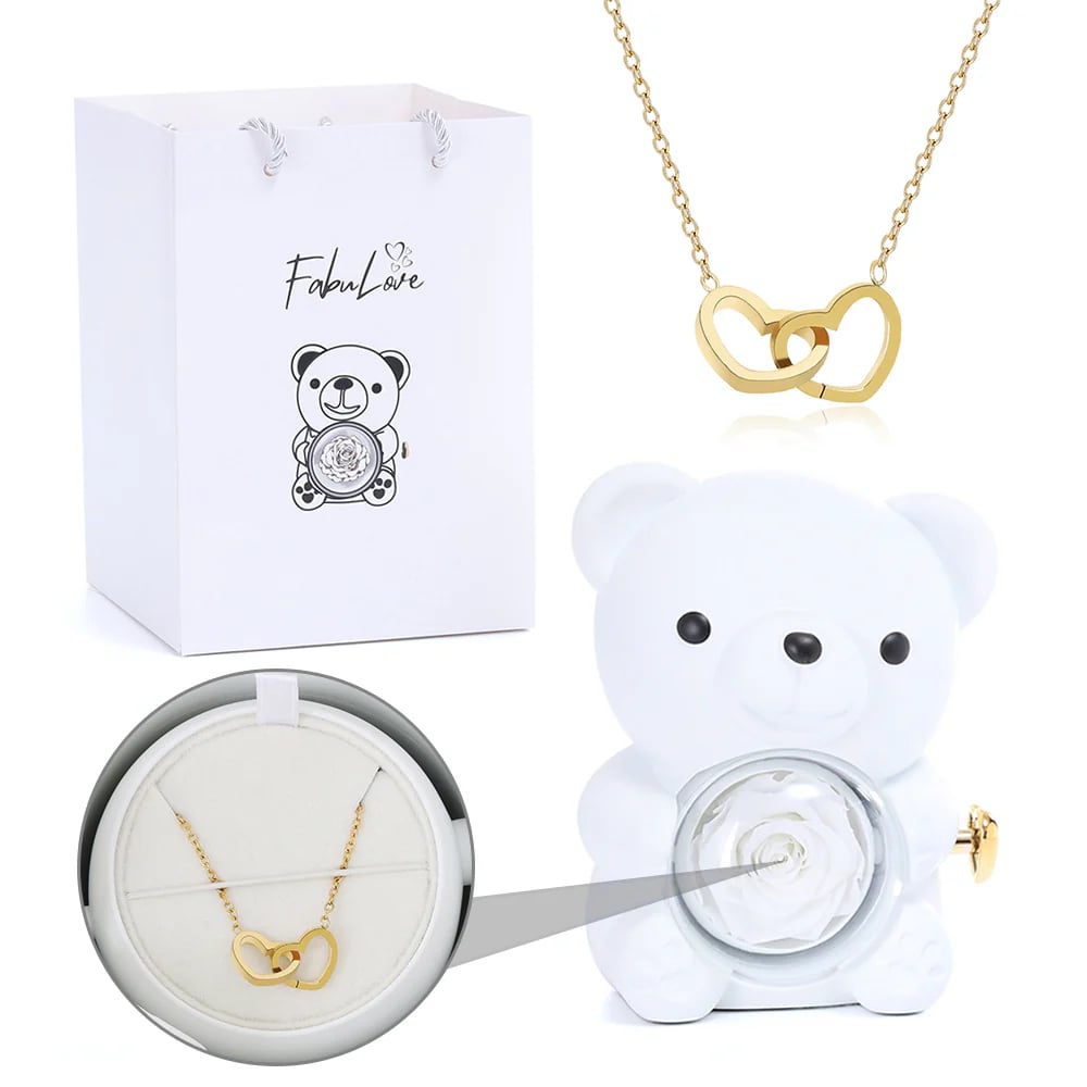 Cute Teddy Bear with Preserved Rose--Necklace📿+Eternal Rose🌹+Teddy Bear🧸