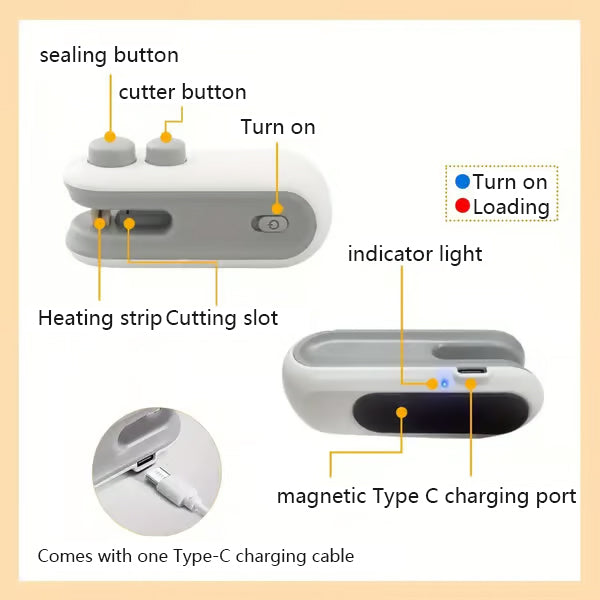 🔥Mini bag sealer with cutter and magnet✨ Keep your food fresh and organized with ease!