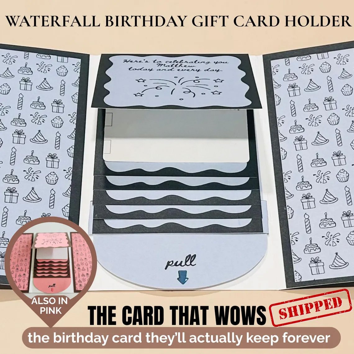 🎁LAST DAY 50% OFF - 🎂✨Handmade Waterfall Birthday Gift Card Booklet
