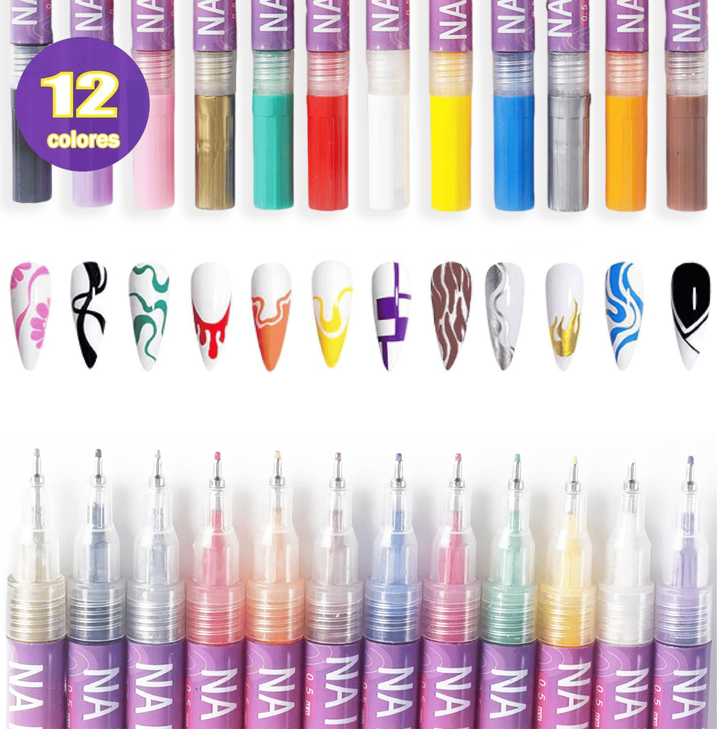 🎨Set of 12 colorful nail art markers🌈