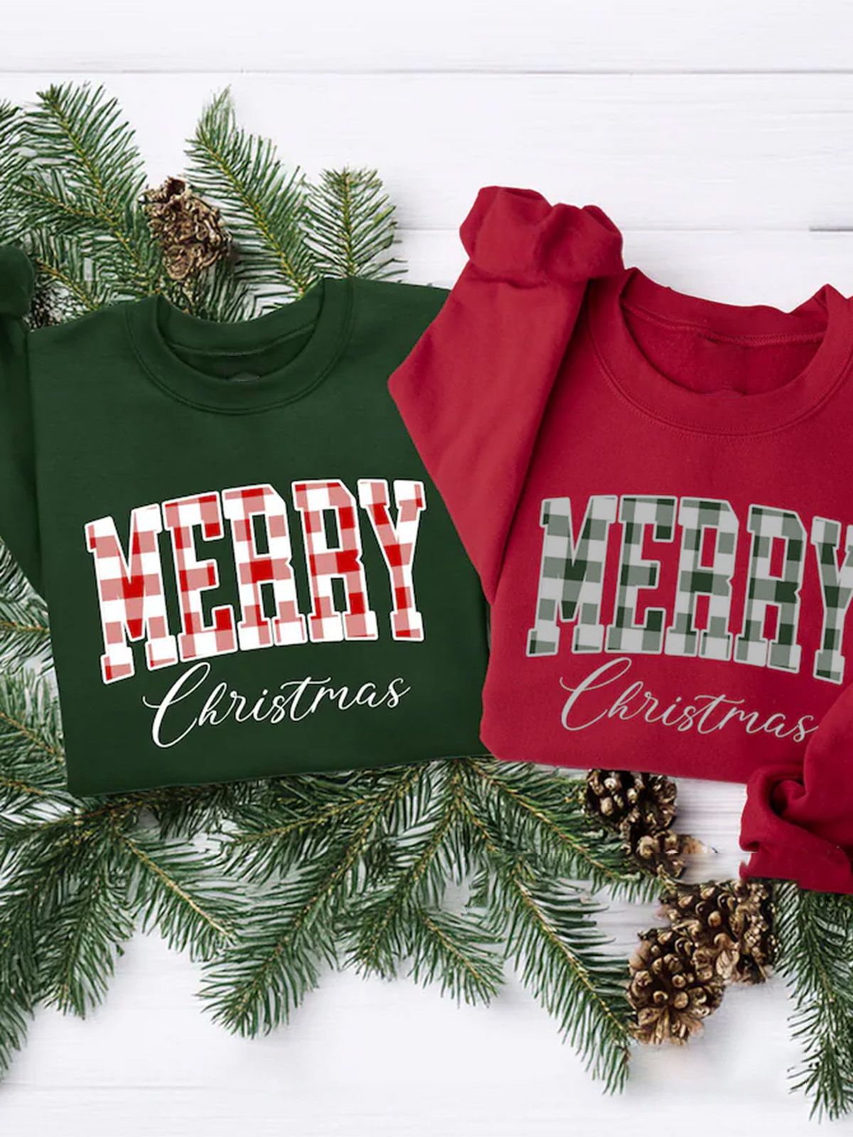 1980s Plaid Letter Christmas Sweatshirt