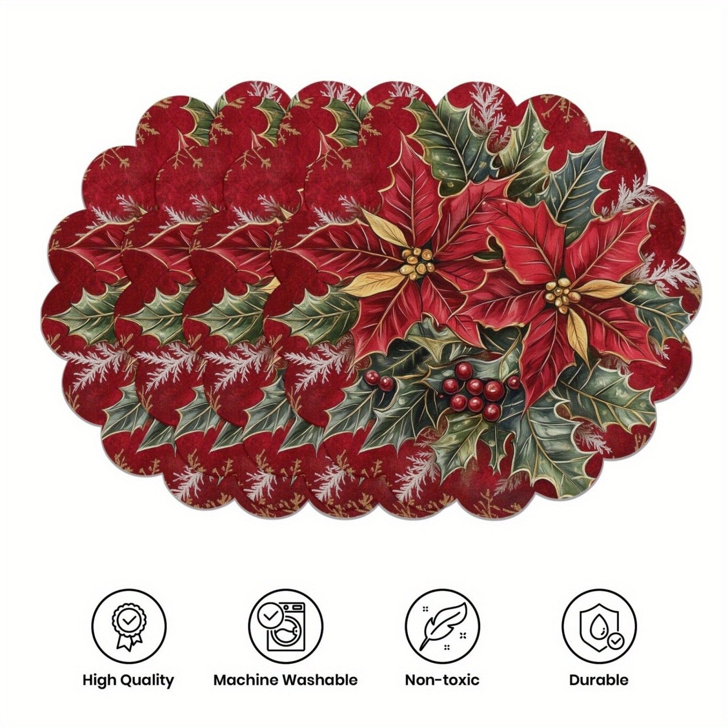 10 pcs. Winter placemats in the shape of poinsettias and pine cones, table mats made of non-slip fabric