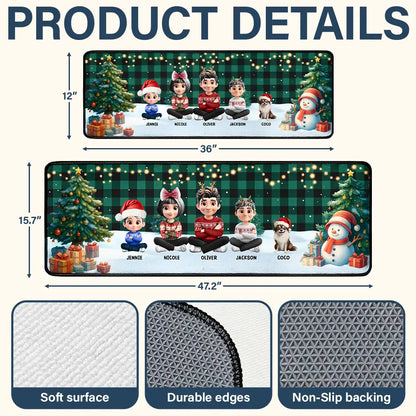 Family Sitting Christmas Plaid Pattern - Personalized Runner Rug