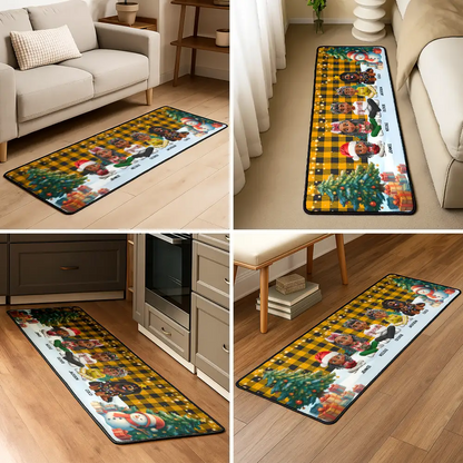 Family Sitting Christmas Plaid Pattern - Personalized Runner Rug