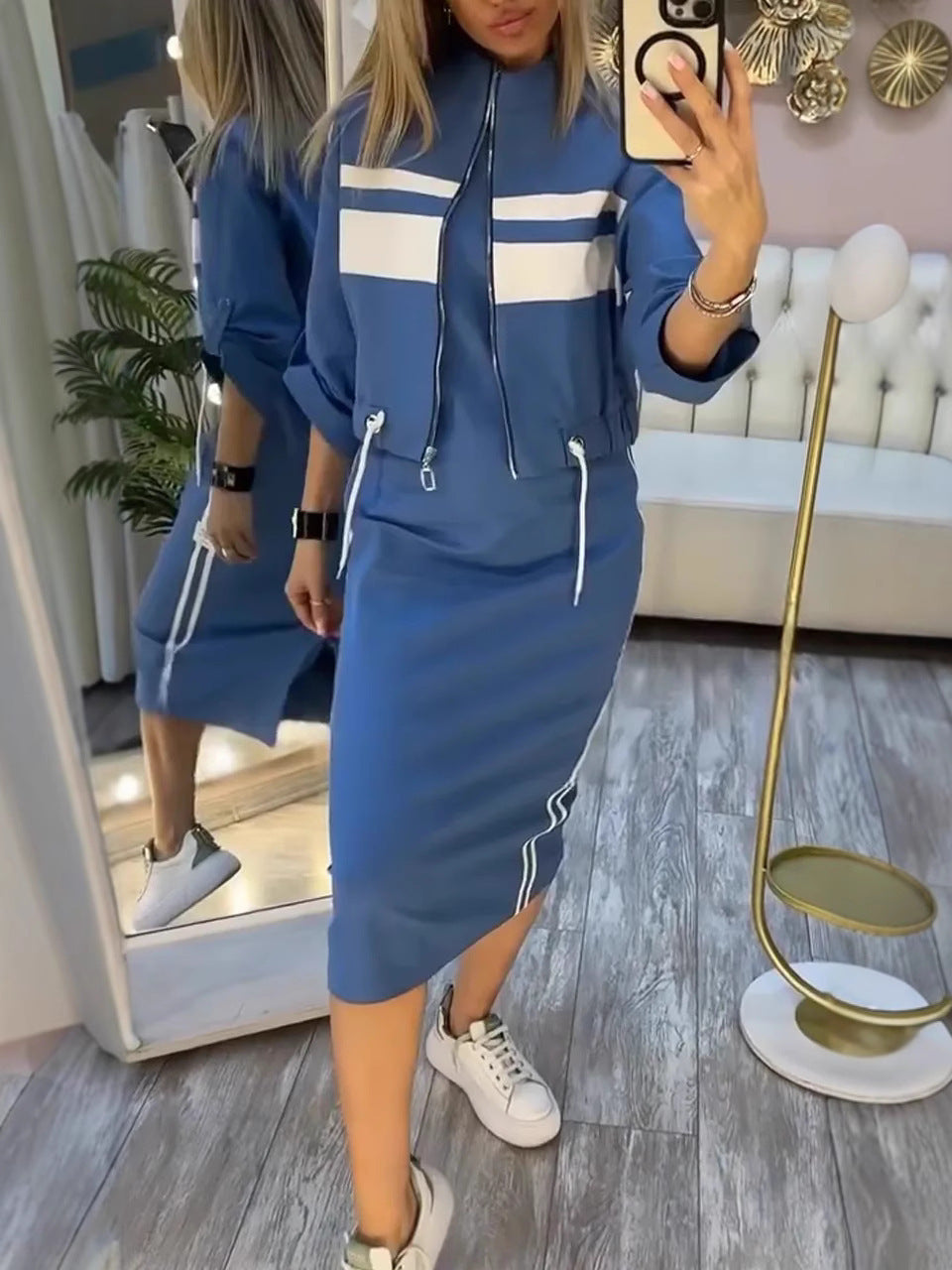 Women's High-Neck Jacket and Dress Set